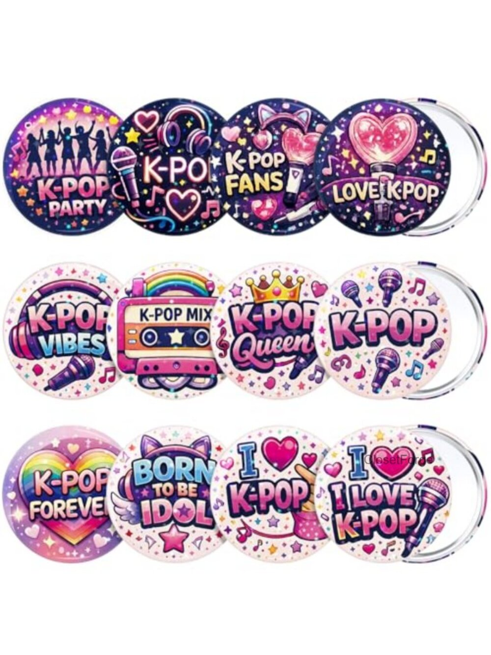 Kpop Party Favors - 12 Pack Mini Compact Mirrors for Purse or Gift Bag